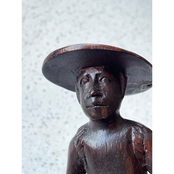 Hand-Carved Wooden Sculpture Of Man On Water Buffalo Vintage - Picture 4 of 15